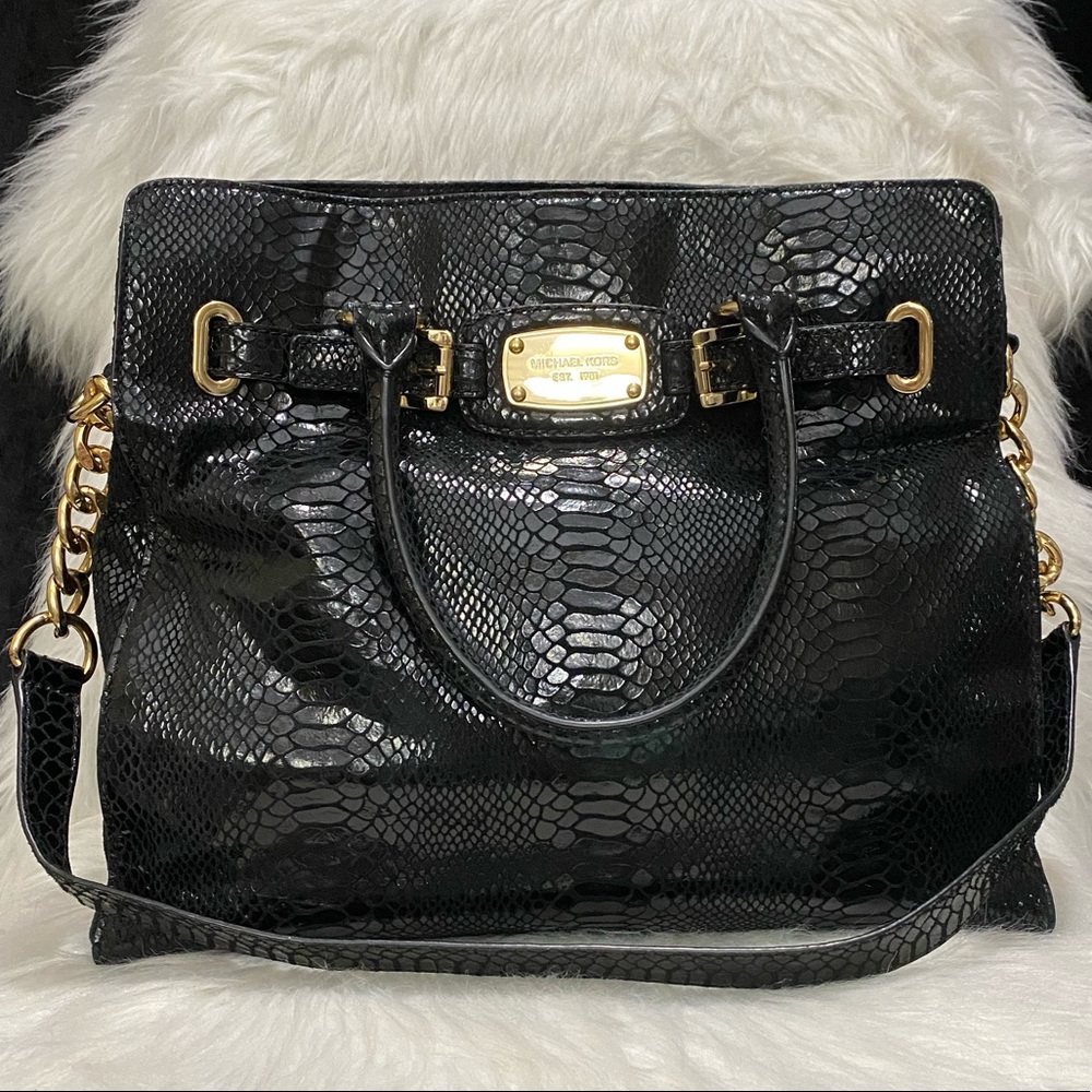 Michael Kors Large Black Suede Snakeskin Bag